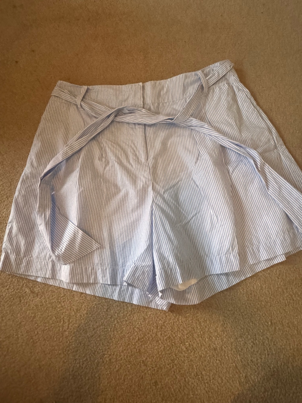 crown & ivy Light Blue and White Striped High-Waist Shorts